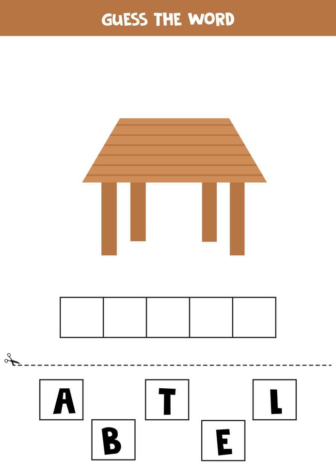 juego de ortografía para niños. mesa de madera. vector