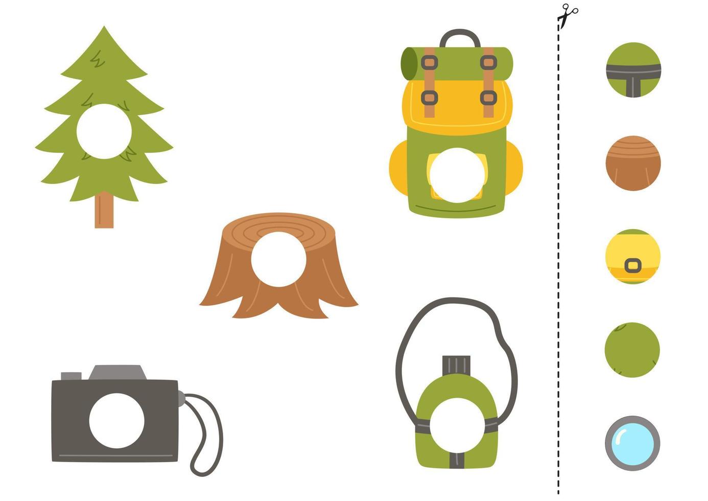Cut and glue parts of cute camping elements. vector
