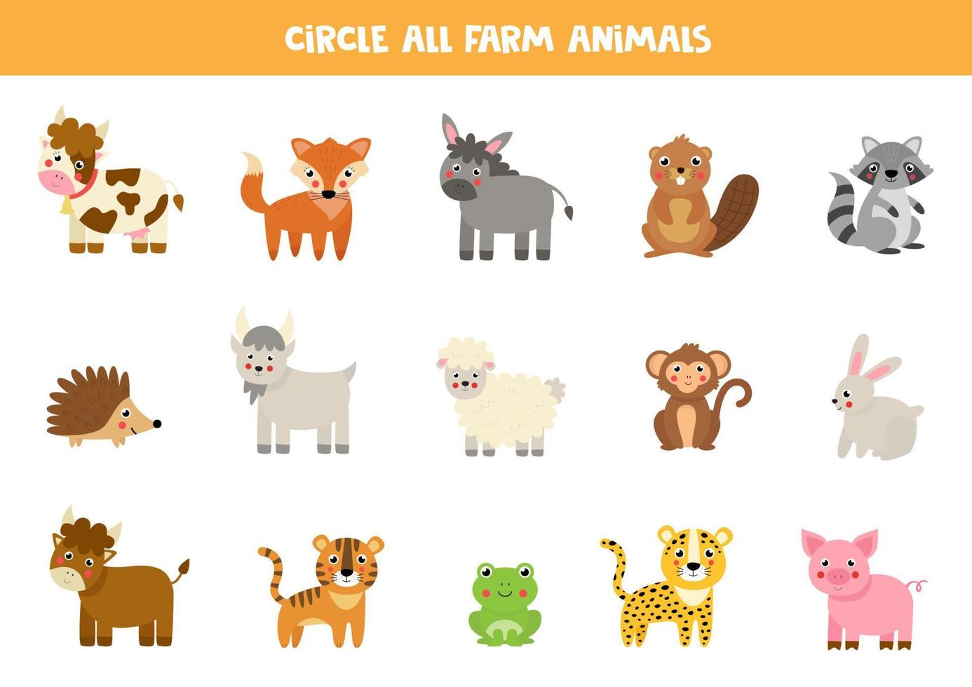 Find all farm animals. Educational worksheet for children. 8008007 Vector  Art at Vecteezy