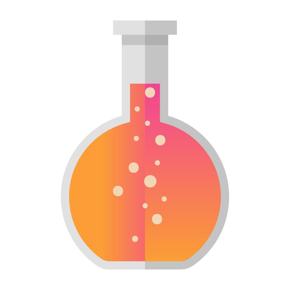 Cartoon round flask with orange liquid potion vector isolated object