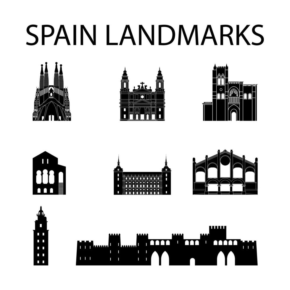 monumentos famosos de españa por estilo de silueta vector