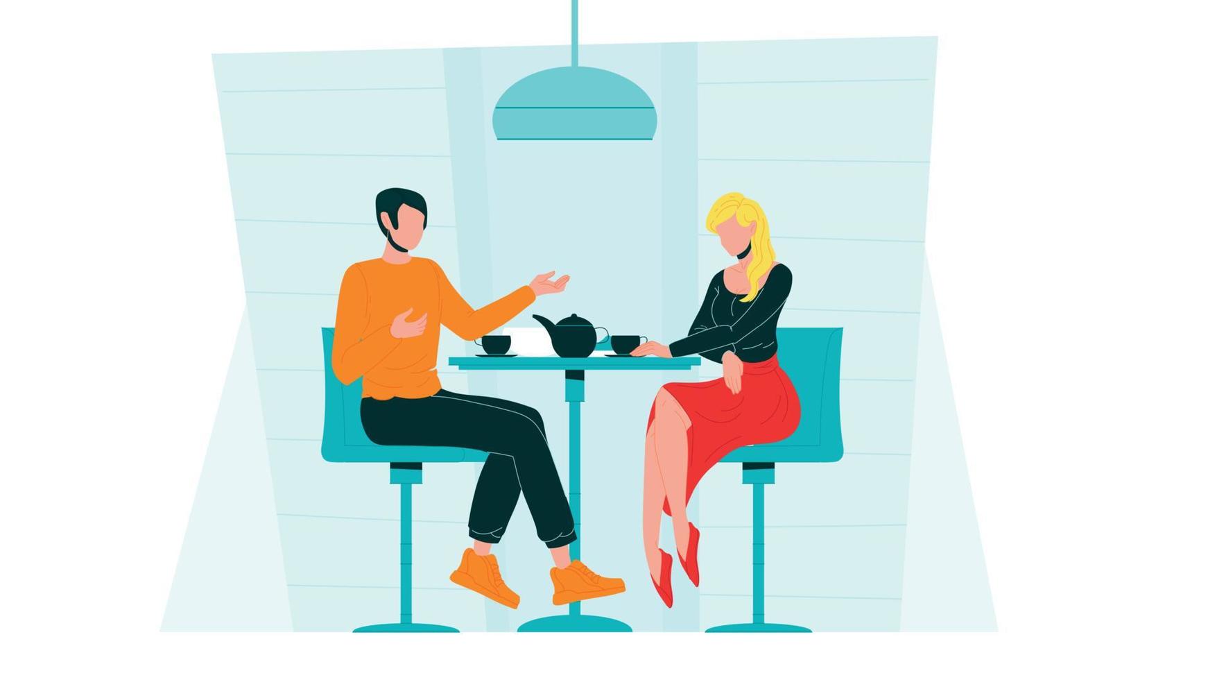 pareja romántica saliendo en cafe comunicarse vector