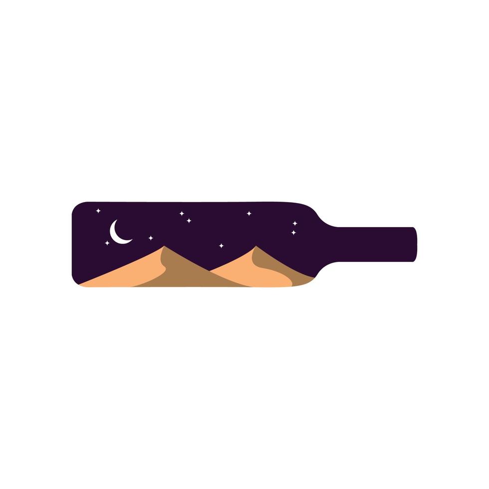 desierto y noche en botella logo diseño vector gráfico símbolo icono ilustración idea creativa