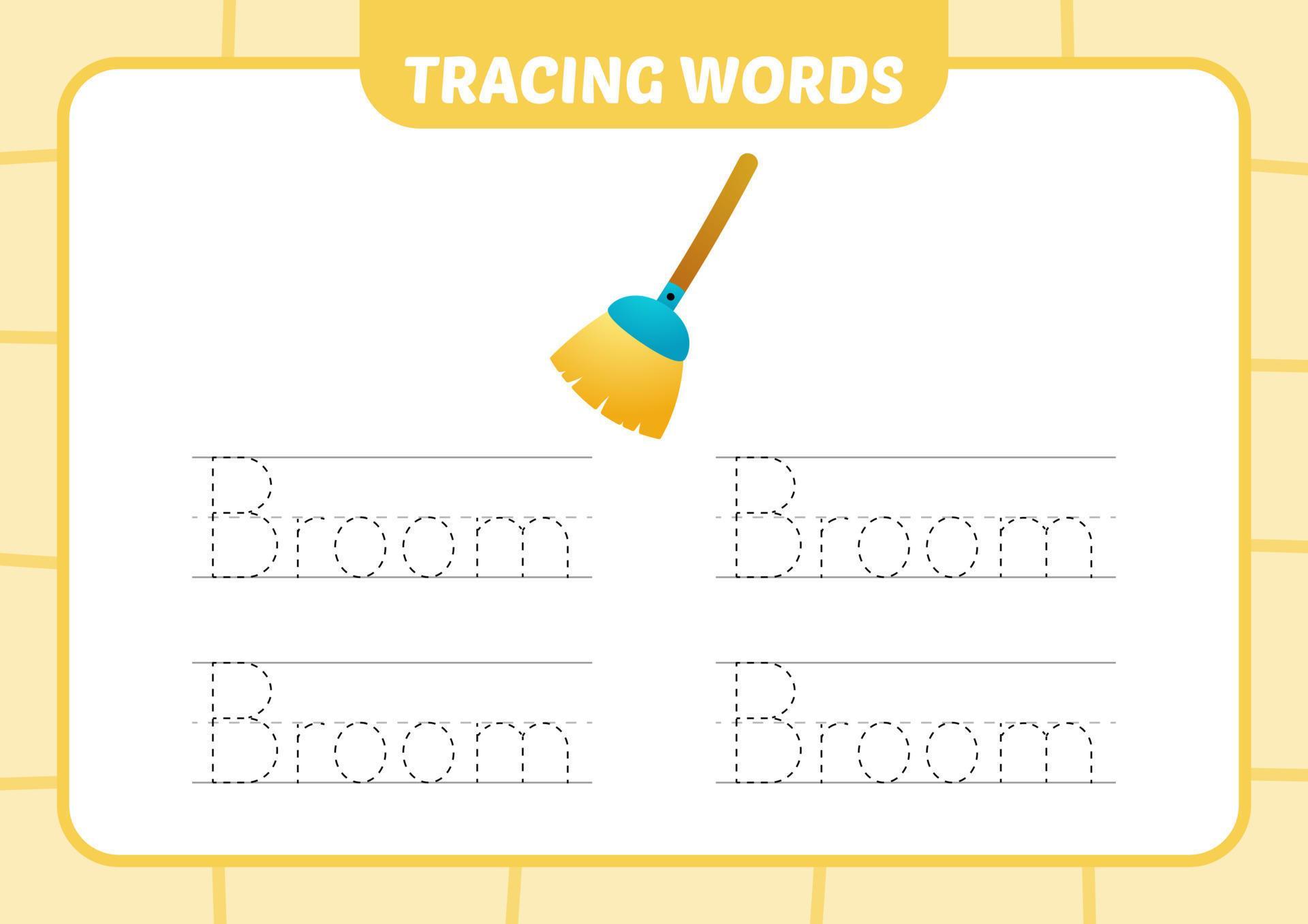 tracing words for kids, broom vector 8008431 Vector Art at Vecteezy