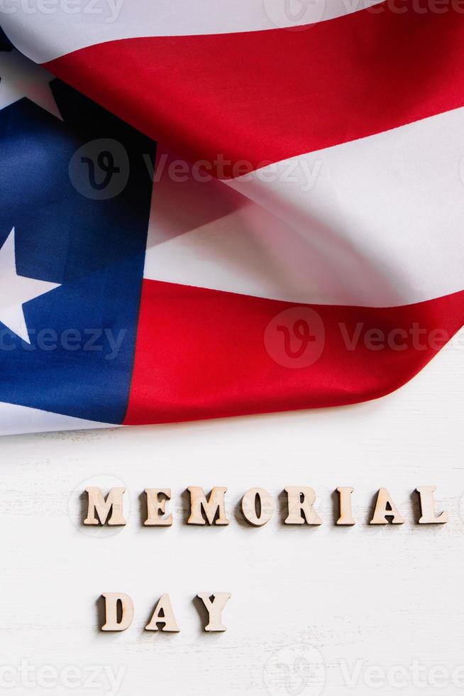 American flag on white background. USA Memorial Day concept. Remember and honor. photo