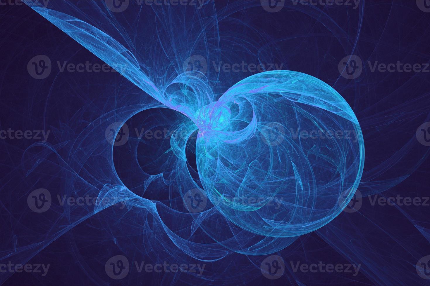 Abstract blue 3d illustration in the science and technology style. Futuristic digital background of fantasy space with light circle flames photo