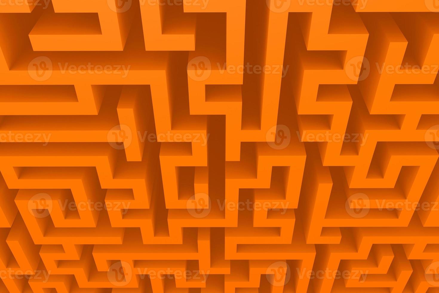 Orange maze pattern background with isometric labyrinth for mobile lock screen, poster, or wallpaper. Abstract 3d illustration photo