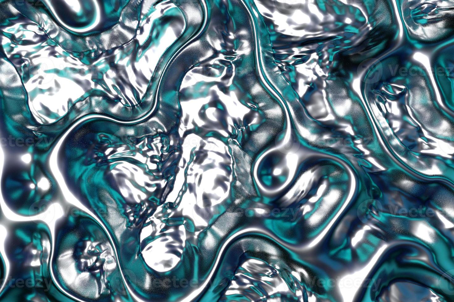 Trendy blue metallic foil fluid gradient wavy folds surface background. Abstract 3d illustration photo