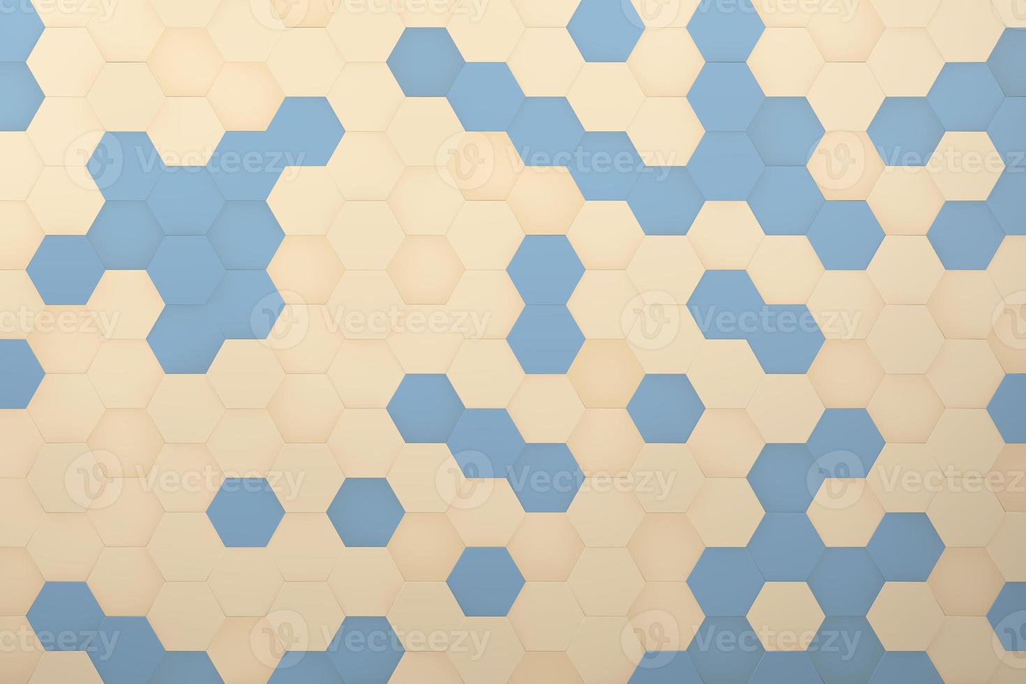 Pastel beige and blue hexagon wall background. Abstract geometric 3d illustration photo