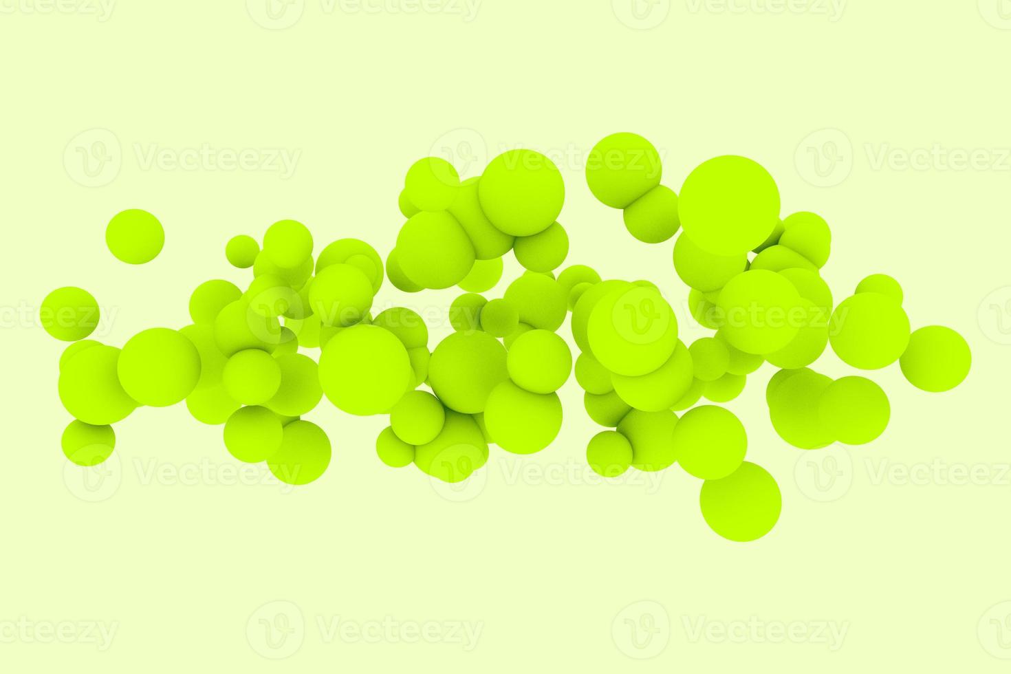 Dynamic motion rounded air shapes in flow 3d illustration. Light green circle objects. Vivid dynamic balls spheres photo