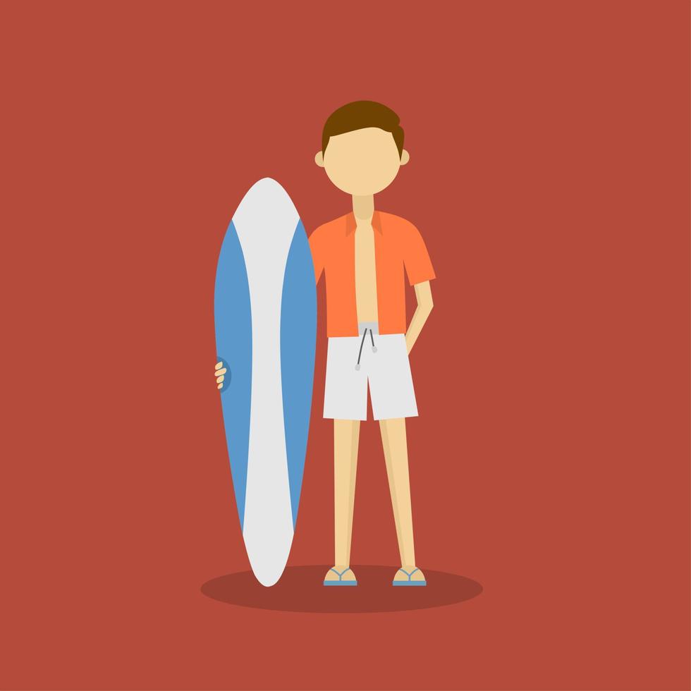 flat illustration of people with surfboards and casual clothes and sandals for beach or summer vacation design elements vector