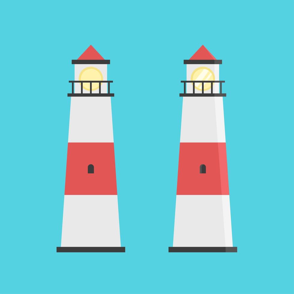 ilustración de icono plano de faro en color blanco y rojo a rayas para el verano, marino y otros elementos de diseño sobre el mar y la playa vector