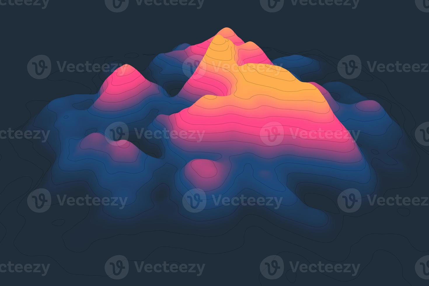 Hiking decorative background. Wireframe and liquid gradient landscape. Traces of the terrain grid display the terrain. Topographic surface 3d illustration photo