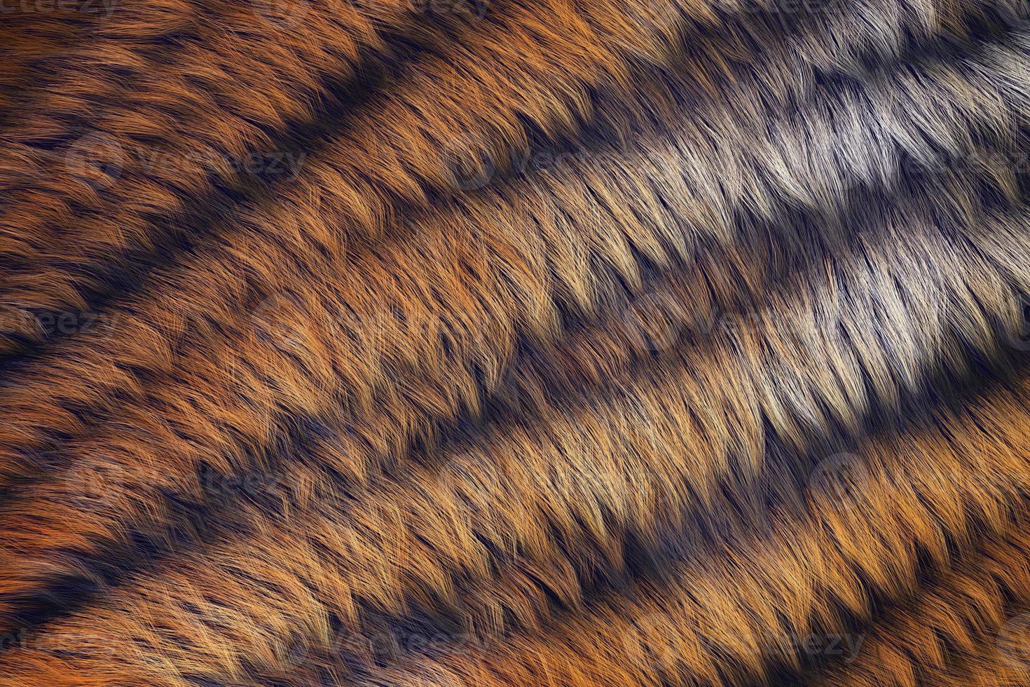 textura de piel de animal de lana de tigre. Fondo de naturaleza de safari en la selva. representación 3d foto