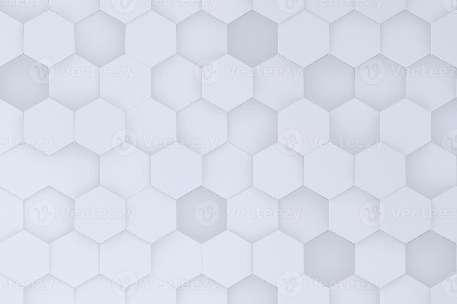 Moving white honeycomb shapes background 3d render illustration. Abstract hexagon three-dimensional visualization photo