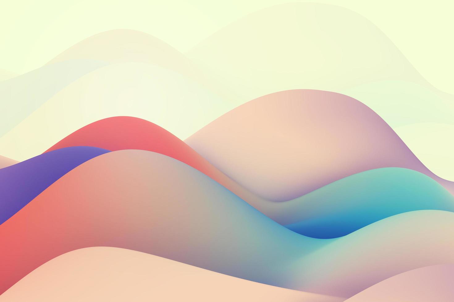 Rainbow wave on yellow background. Trendy liquid gradient surface. Trendy fluid flow 3d rendering visualization photo
