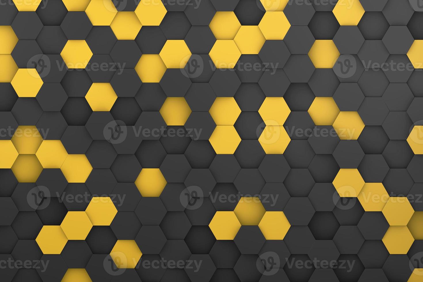 abstracto futurista vista superior panal mosaico fondo marrón y amarillo. ilustración 3d de células hexagonales geométricas realistas foto