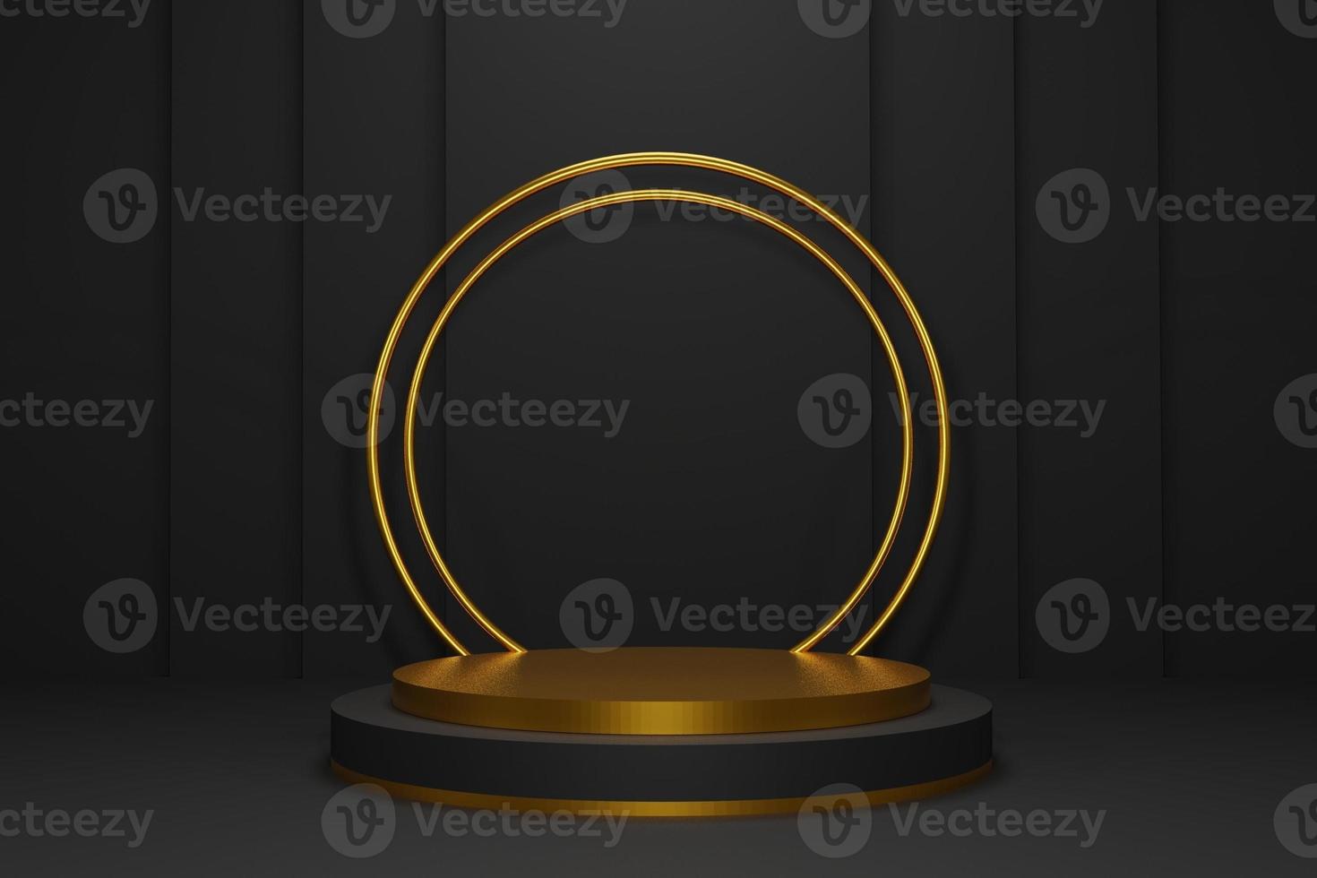 Minimal geometric podium on dark background for product presentation. 3d rendering photo