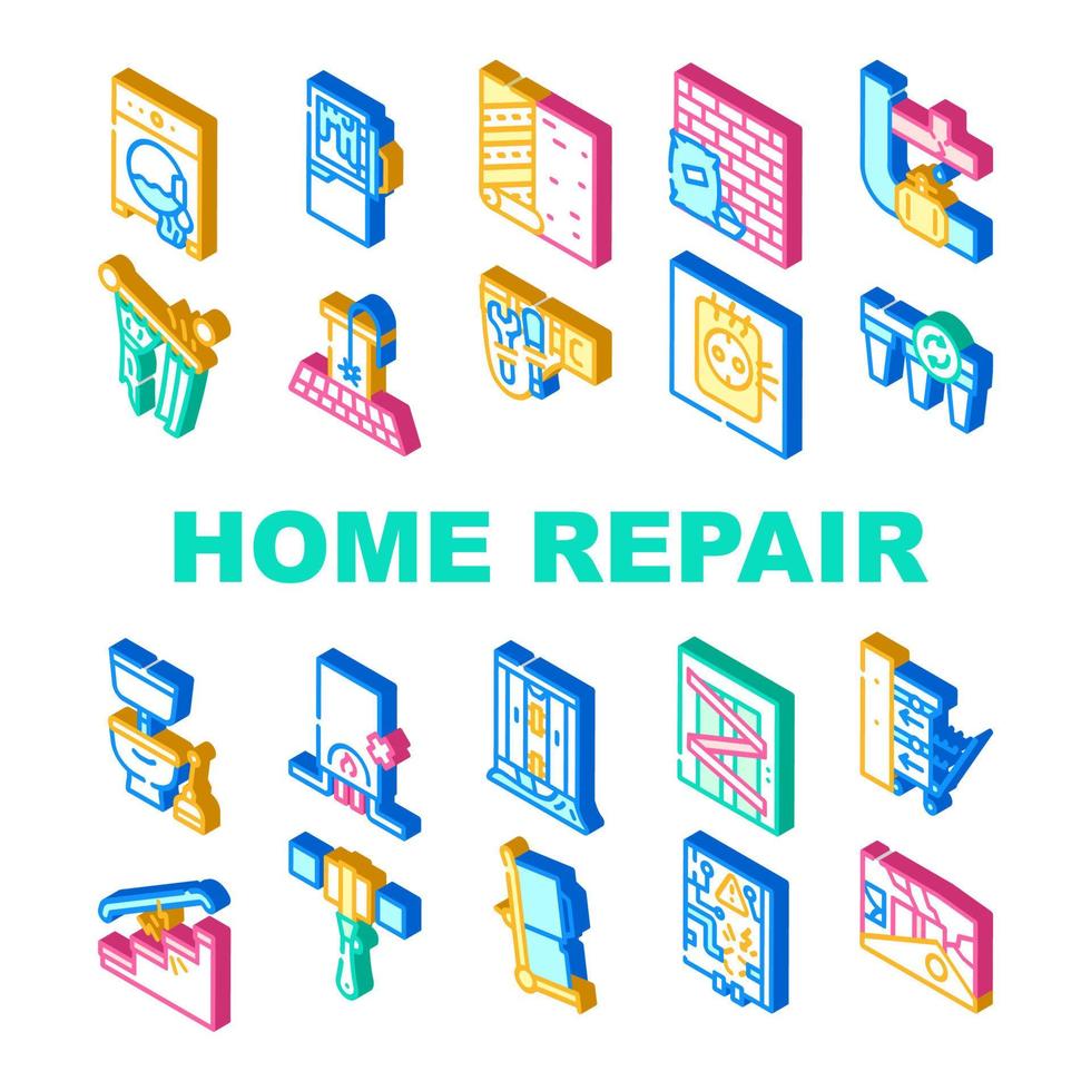 Home Repair Service Collection Icons Set Vector
