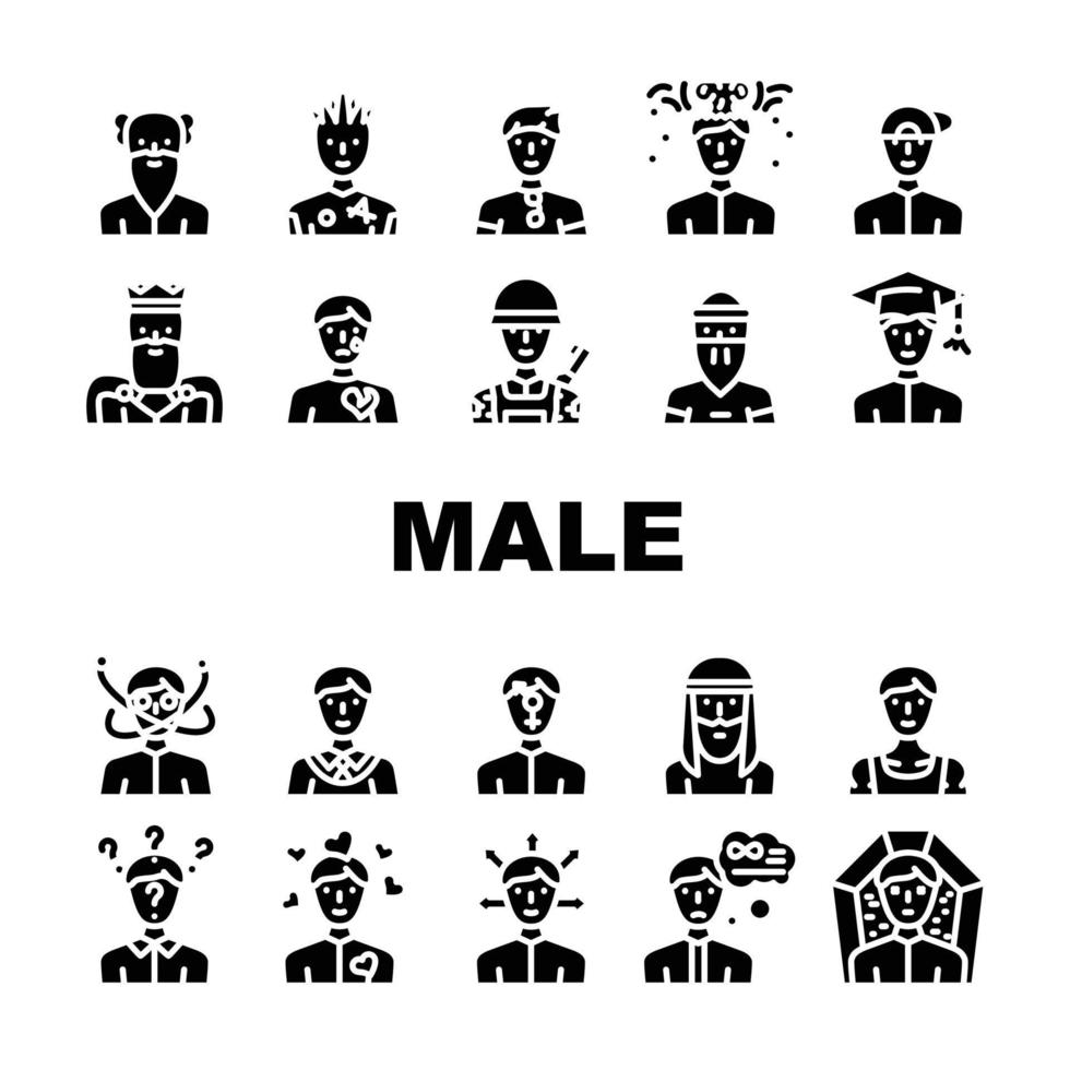 Male Business And Expression Icons Set Vector