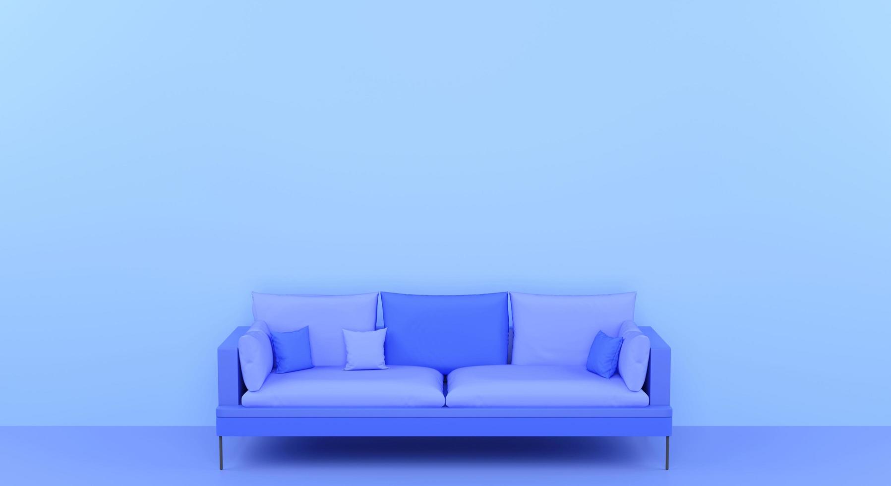 Representación 3d sofá azul único aislado y espacio de copia para página web, fondo de marco de imagen de presentación y otros foto