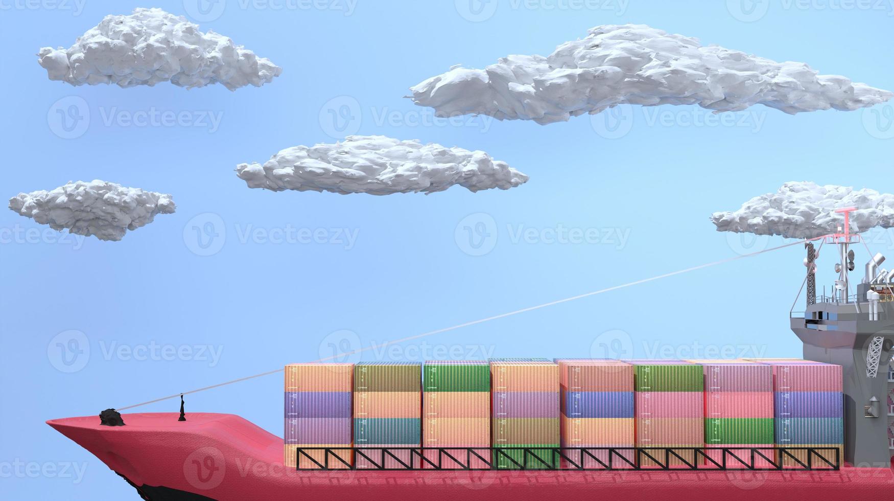 3D rendering  side view cargo ship in blue sky background and cloud photo