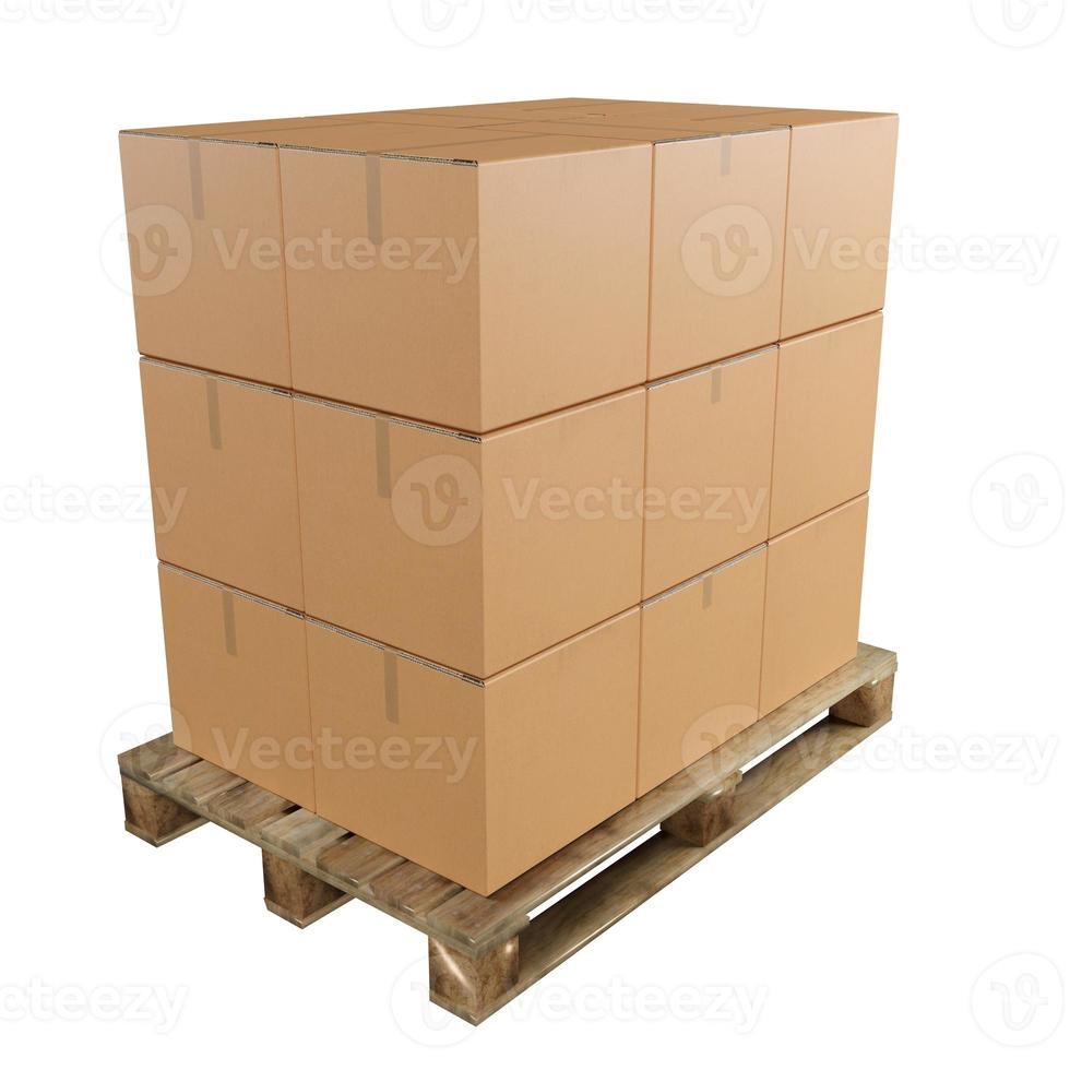 Stack boxes on pallet and white background , 3D rendering photo