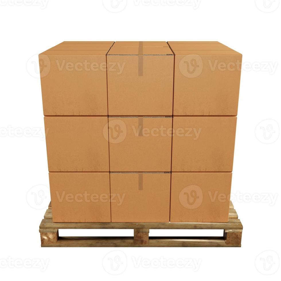 Stack boxes on pallet and white background , 3D rendering photo