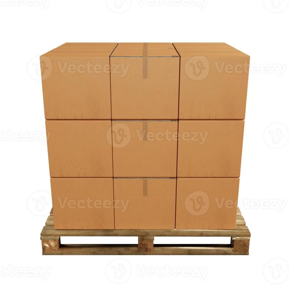 Stack boxes on pallet and white background , 3D rendering photo