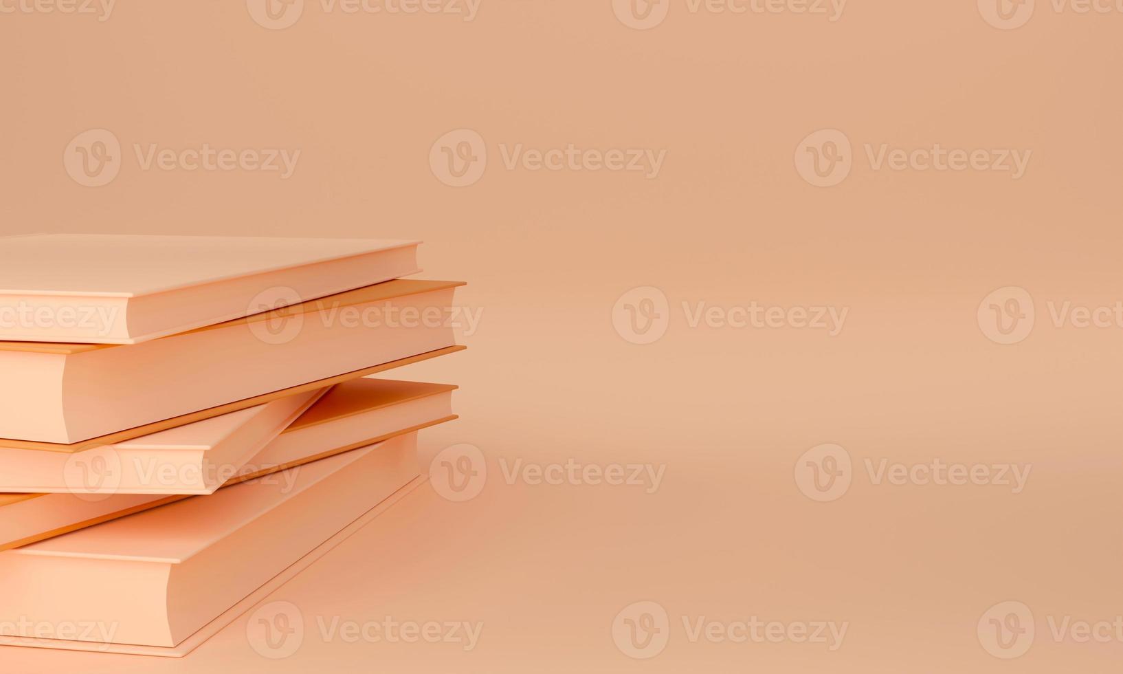diseño monocromático de libro apilado en fondo naranja pastel, diseño mínimo, renderizado 3d foto