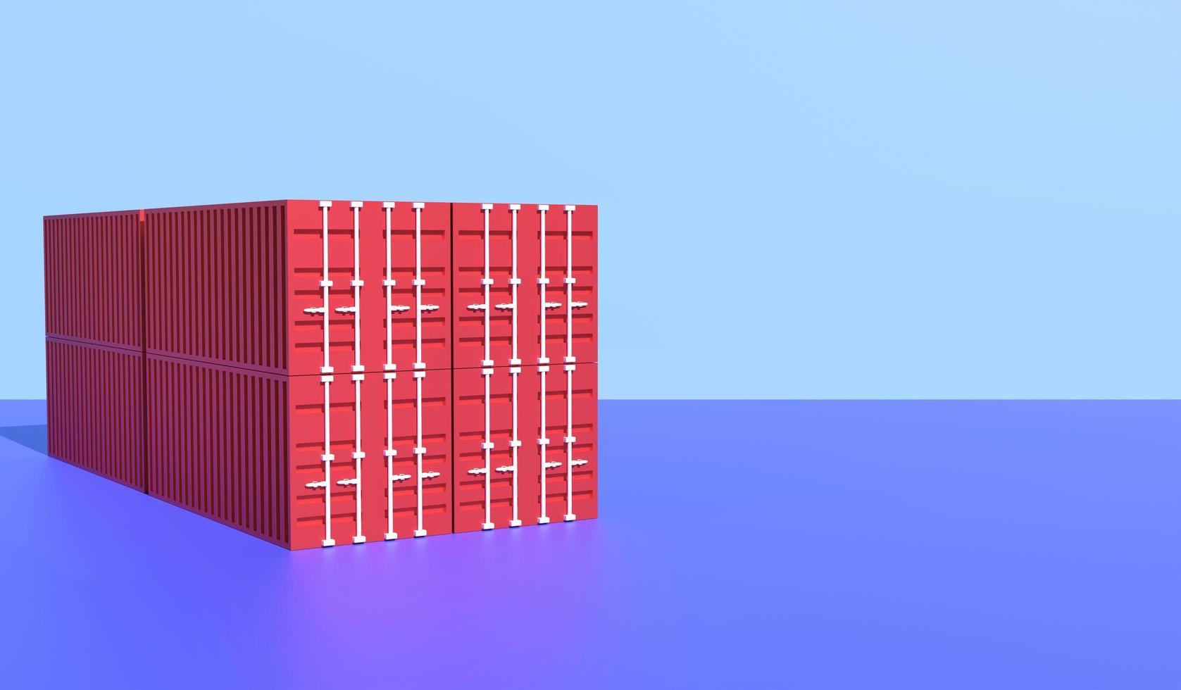 3D rendering red container stack on blue background photo