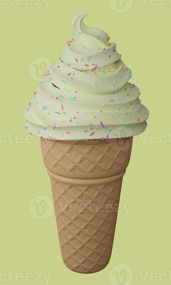 Vanilla ice cream cone isolated , 3D rendering photo
