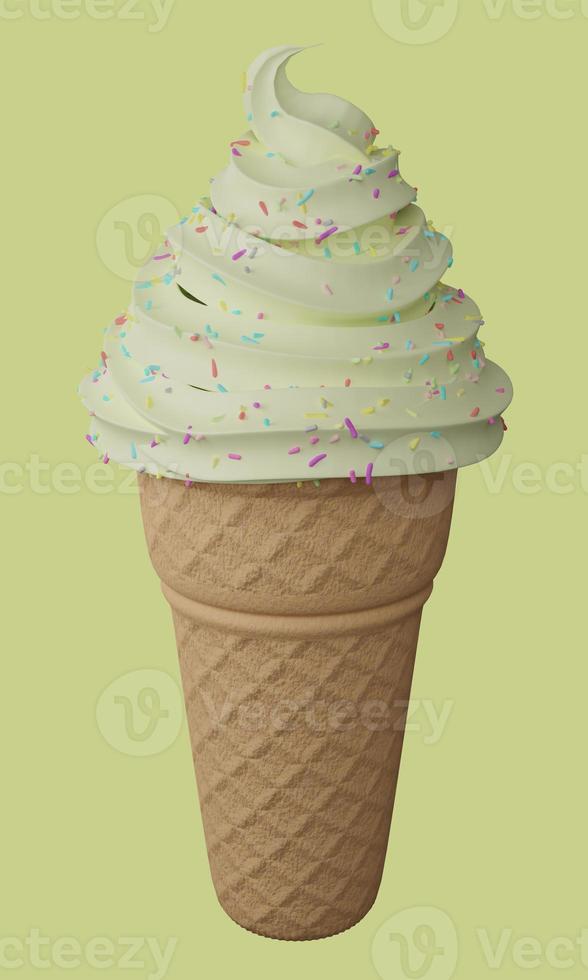 cono de helado de vainilla aislado, representación 3d foto