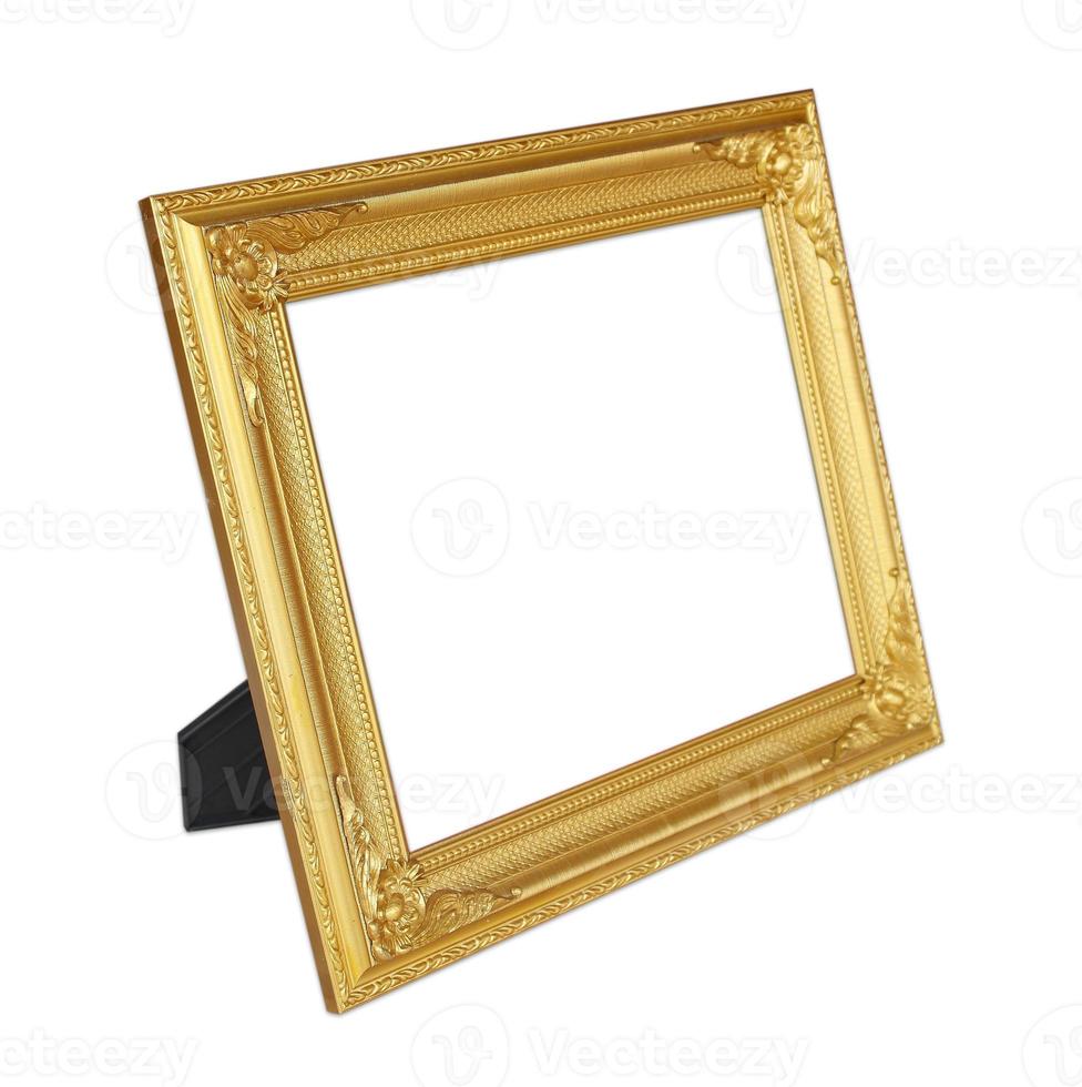 The antique gold frame on the white background photo