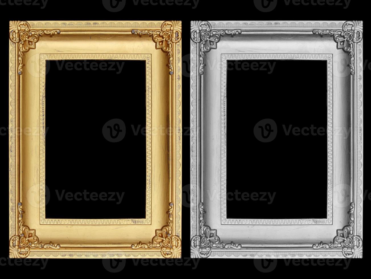 Gold and Gray picture frame on black background. photo