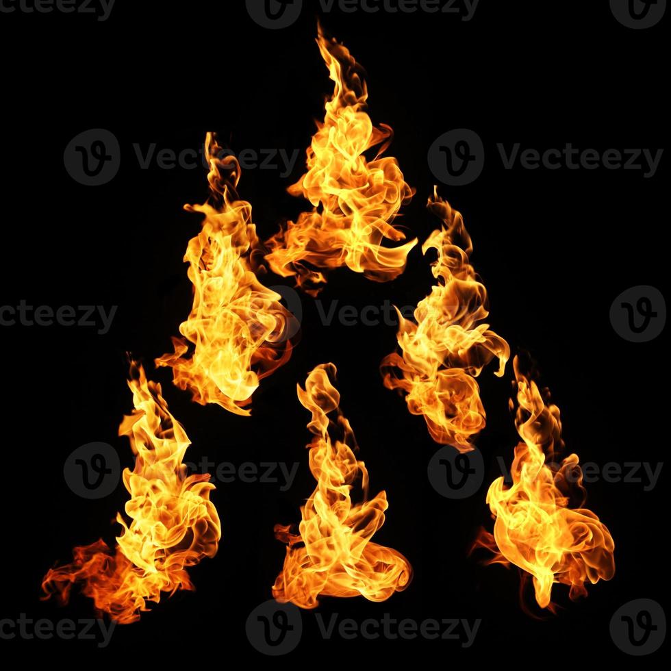 Fire flames collection isolated on black background photo