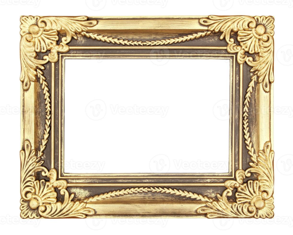 Gold picture frame on white background. photo