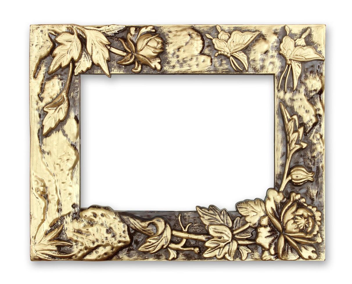 gold picture frame with a decorative pattern on white background photo