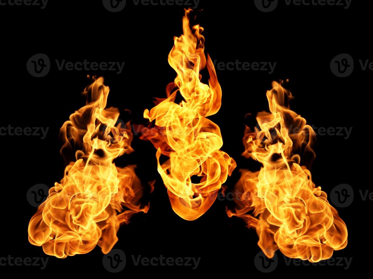 Fire flames collection isolated on black background photo