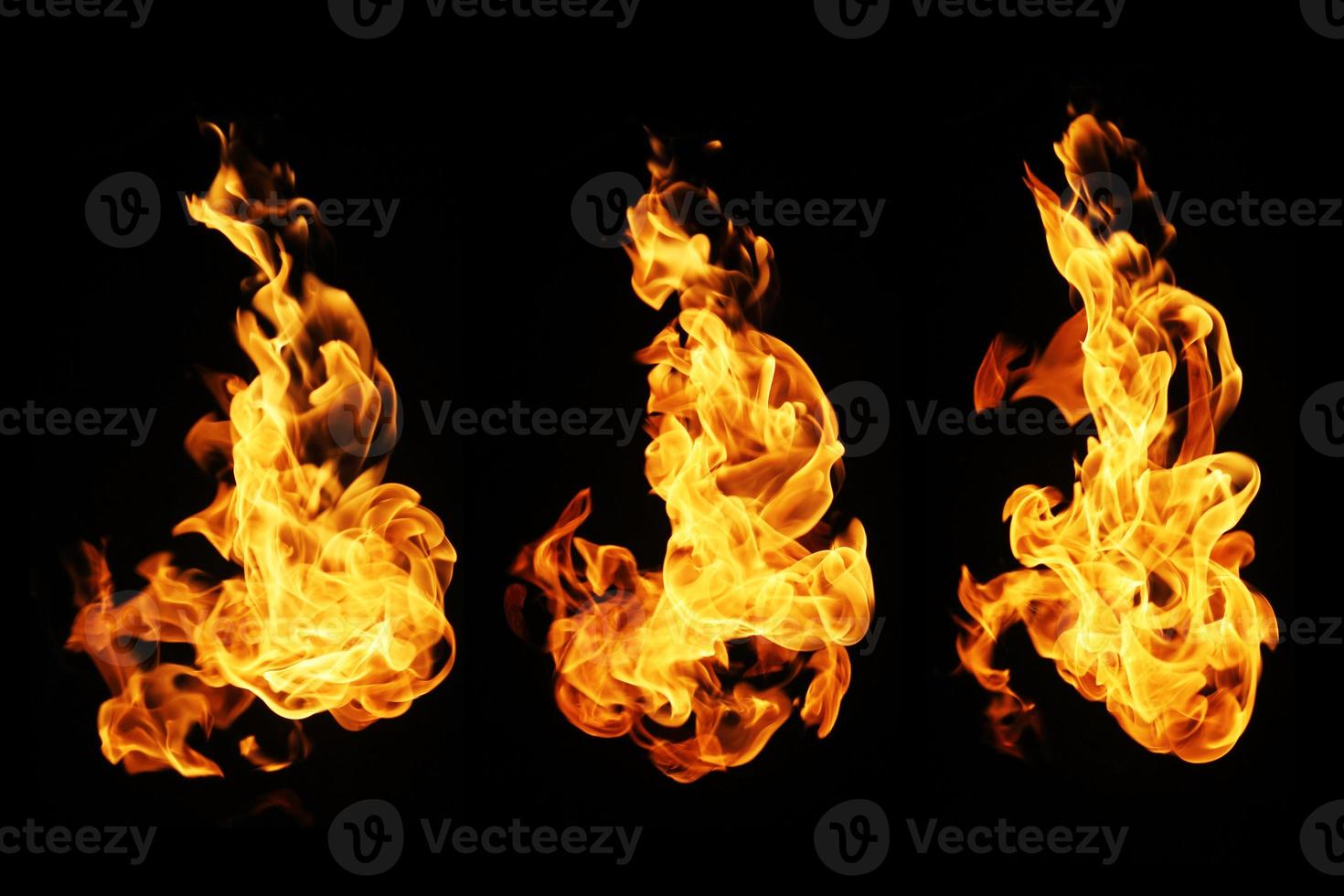 Fire flames collection isolated on black background photo