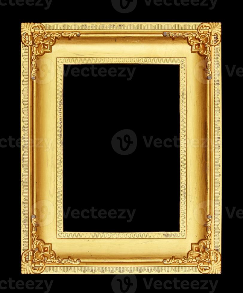 Gold picture frame on black background. photo
