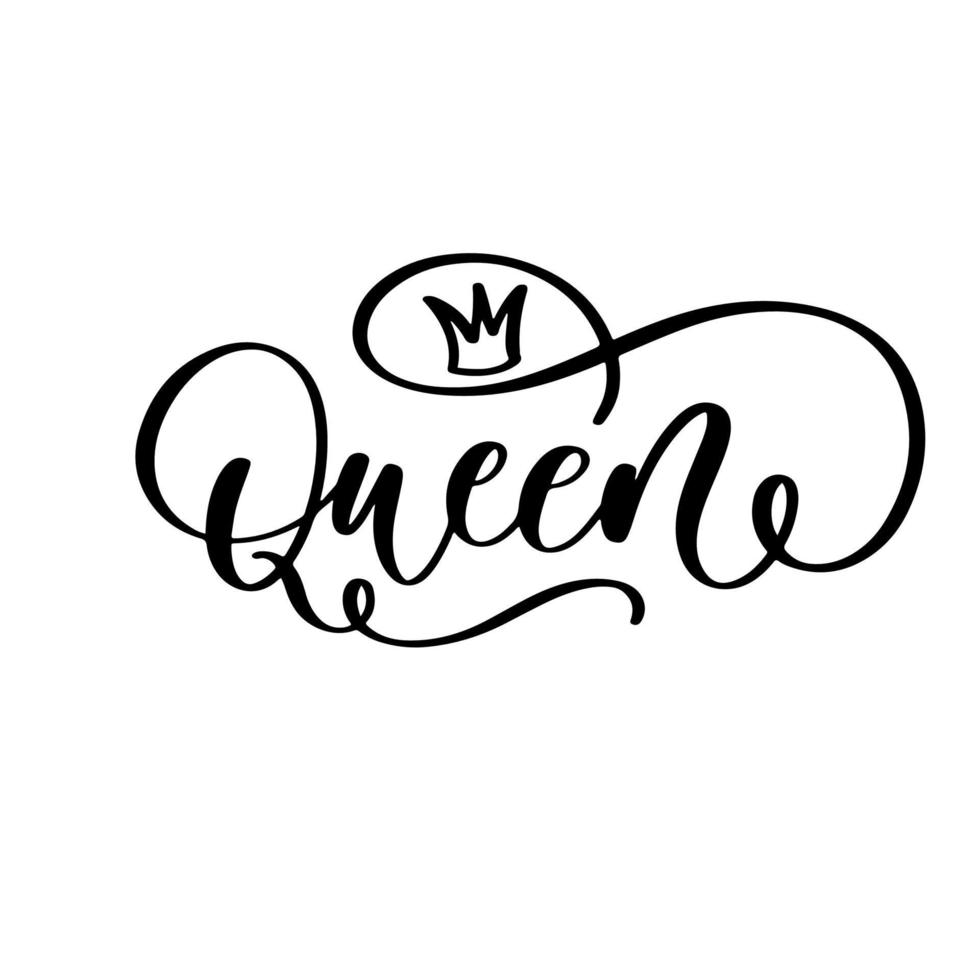 QUEEN. Lettering typography script text with crown for poster, vector design banner. Modern calligraphy script queen. Print for tee shirt.