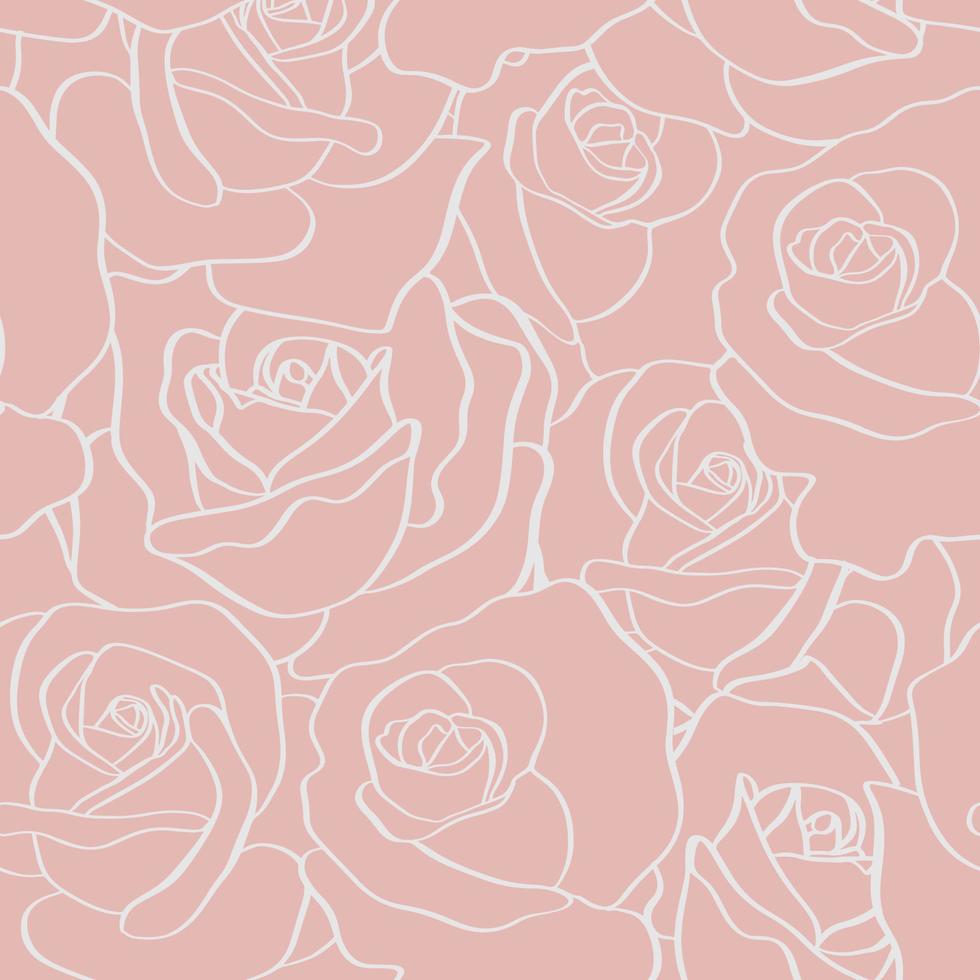 Vector seamless pattern with outline stylized roses. Beautiful floral background. Can be used for textile, book cover, packaging, wedding invitation.