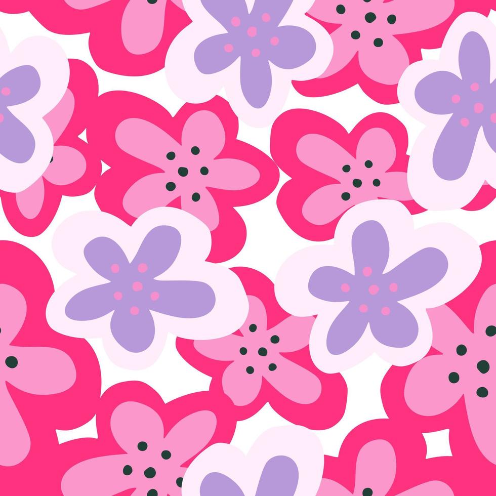 Creative decorative flowers seamless pattern. Simple stylized flower buds wallpaper. vector