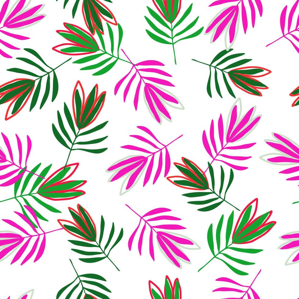 Tropical flowers seamless pattern. Tropical palm leaves wallpaper. vector