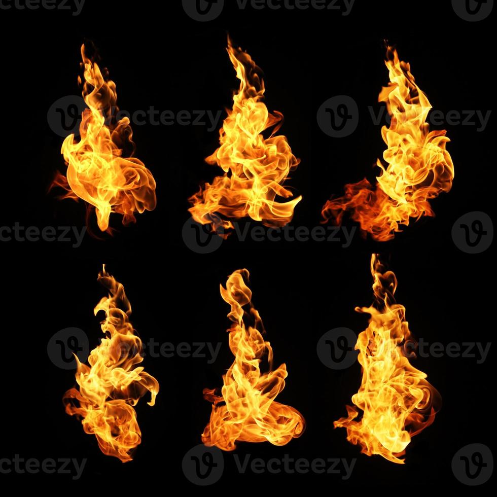 Fire flames collection isolated on black background photo