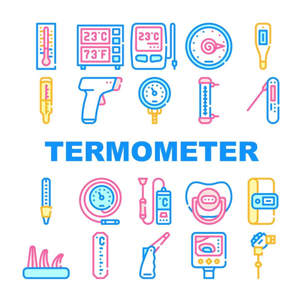 conjunto de iconos de colección de dispositivos de termómetro de color vectorial vector