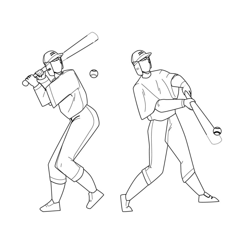 Baseball Player Hit Ball With Bat On Field Vector