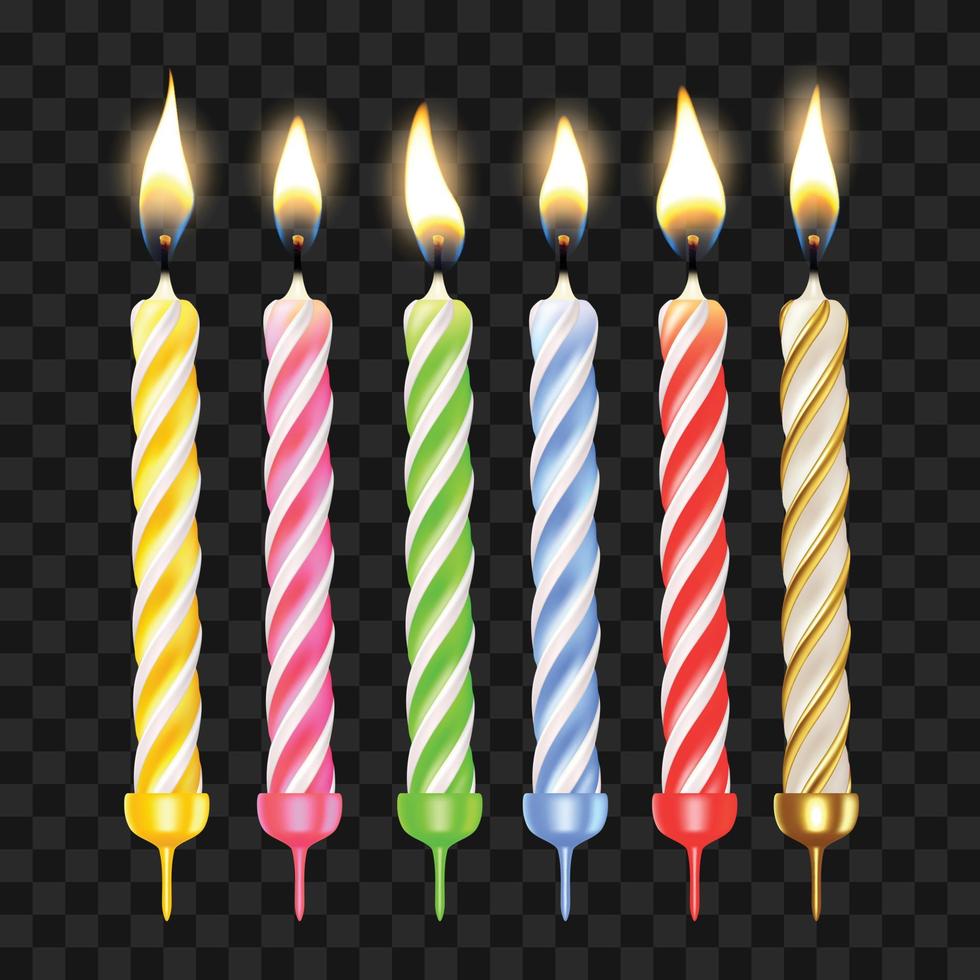 Burning Birth Cake Candles Multicolor Set Vector