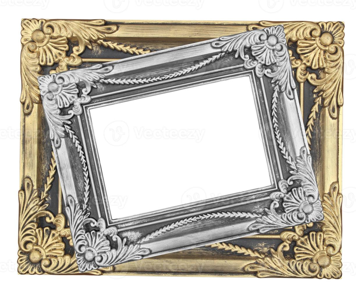 Gray and gold  picture frame with a decorative pattern on white background photo